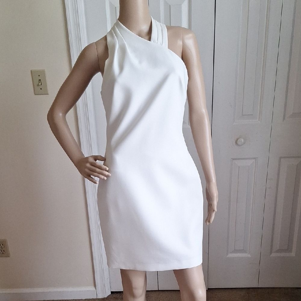 Milly White Italian Cady Asymmetric Halter Mini Dress - Size 2
